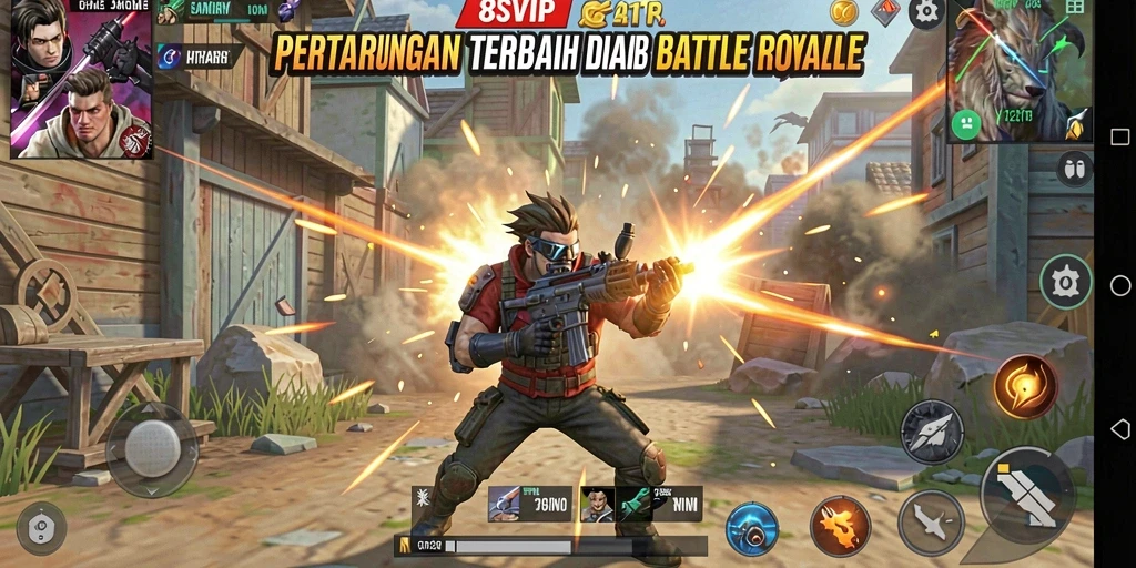 Screenshot utama 8SVIP menampilkan aksi seru Battle Royale antar pemain.