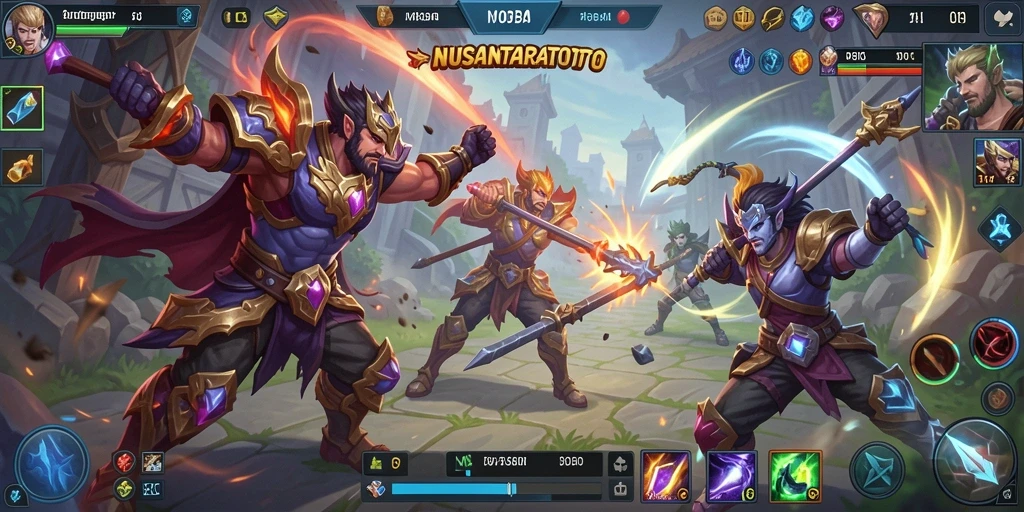 Gameplay seru dalam NUSANTARATOTO dengan pertarungan tim yang dinamis.
