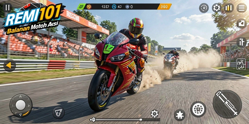 Gameplay seru dengan motor balap cepat di REMI101.