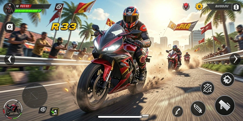 Gameplay balapan motor yang mendebarkan dan seru.