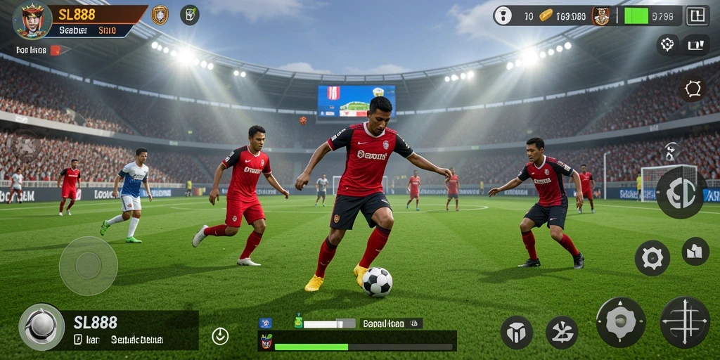 Gameplay <strong>SL888</strong> yang menampilkan aksi spektakuler di lapangan sepak bola.