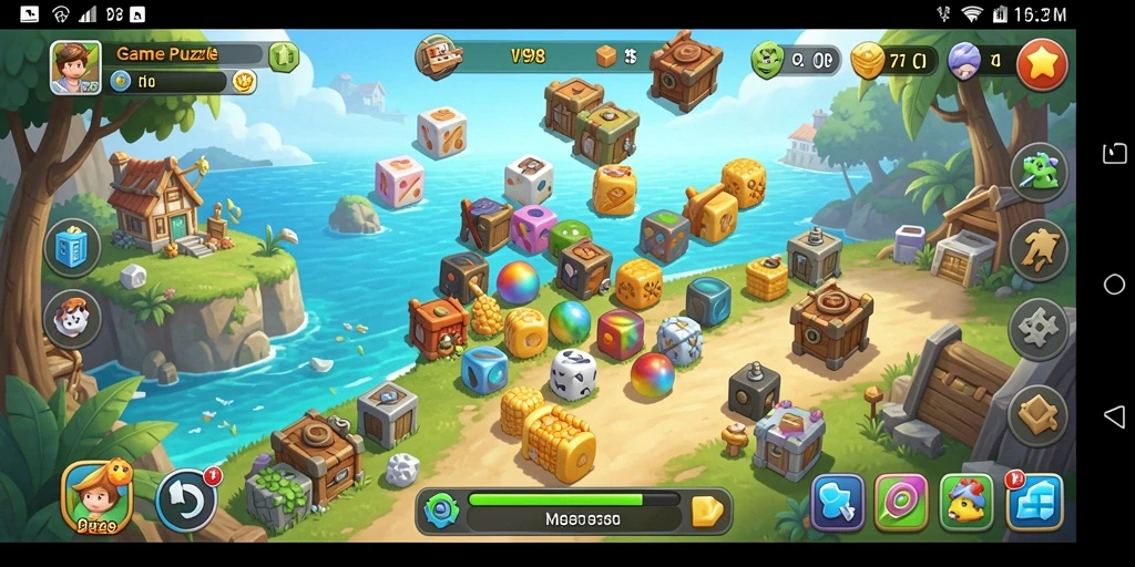 Screenshot gameplay V98 menampilkan tantangan puzzle yang menarik.