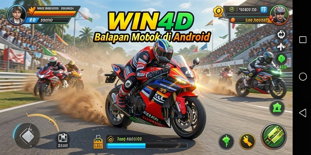 Gameplay intens di WIN4D dengan motor dan trek menantang.